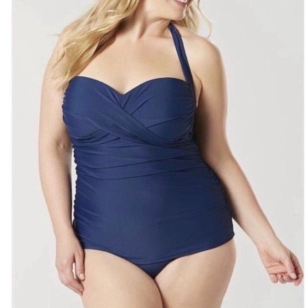 Jaclyn Smith Ruched Medieval Blue Swimsuit